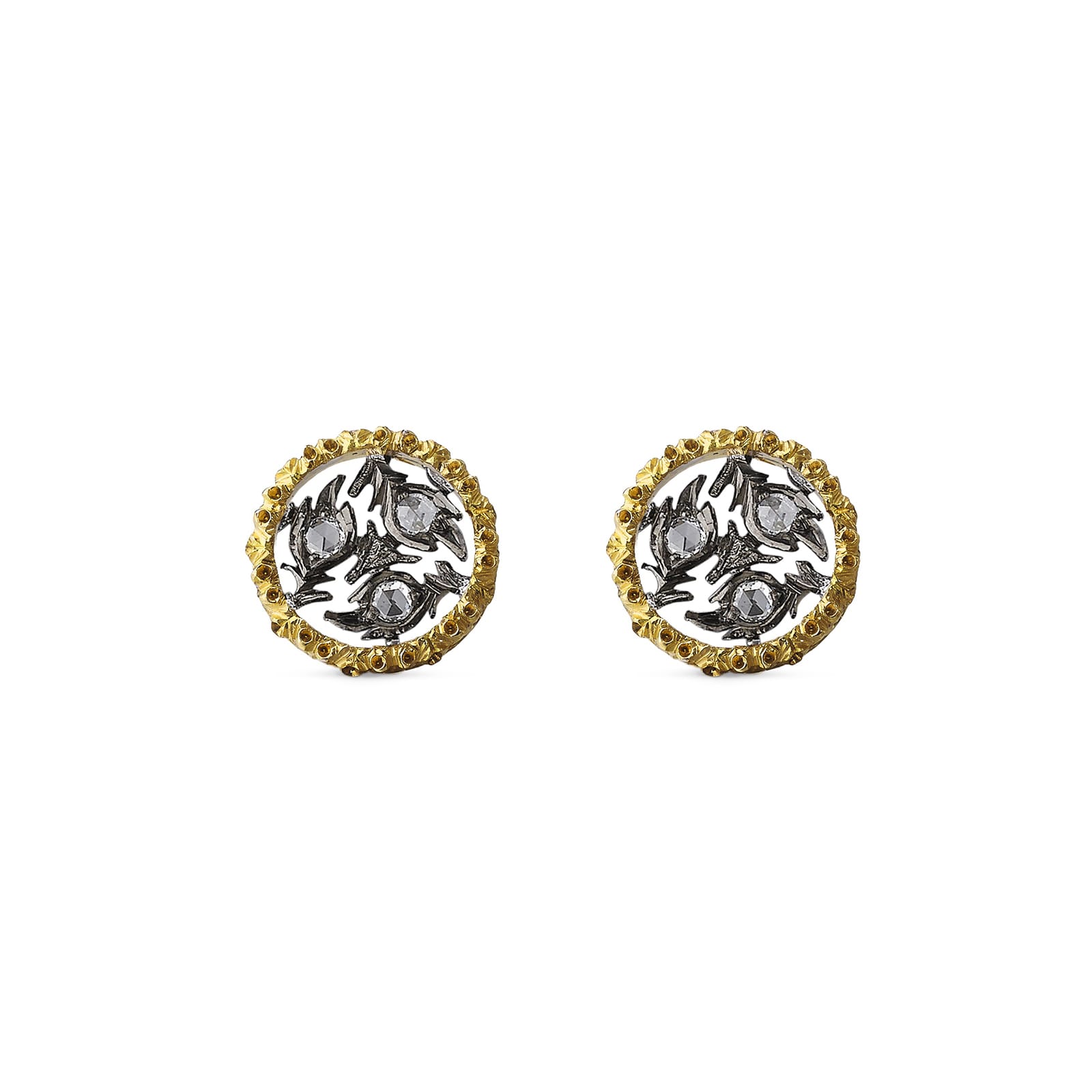 Buccellati 18k Yellow and White Gold 0.22cttw Diamond Ramage 12mm Stud Earrings
