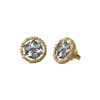 Buccellati 18k Yellow and White Gold 0.22cttw Diamond Ramage 12mm Stud Earrings