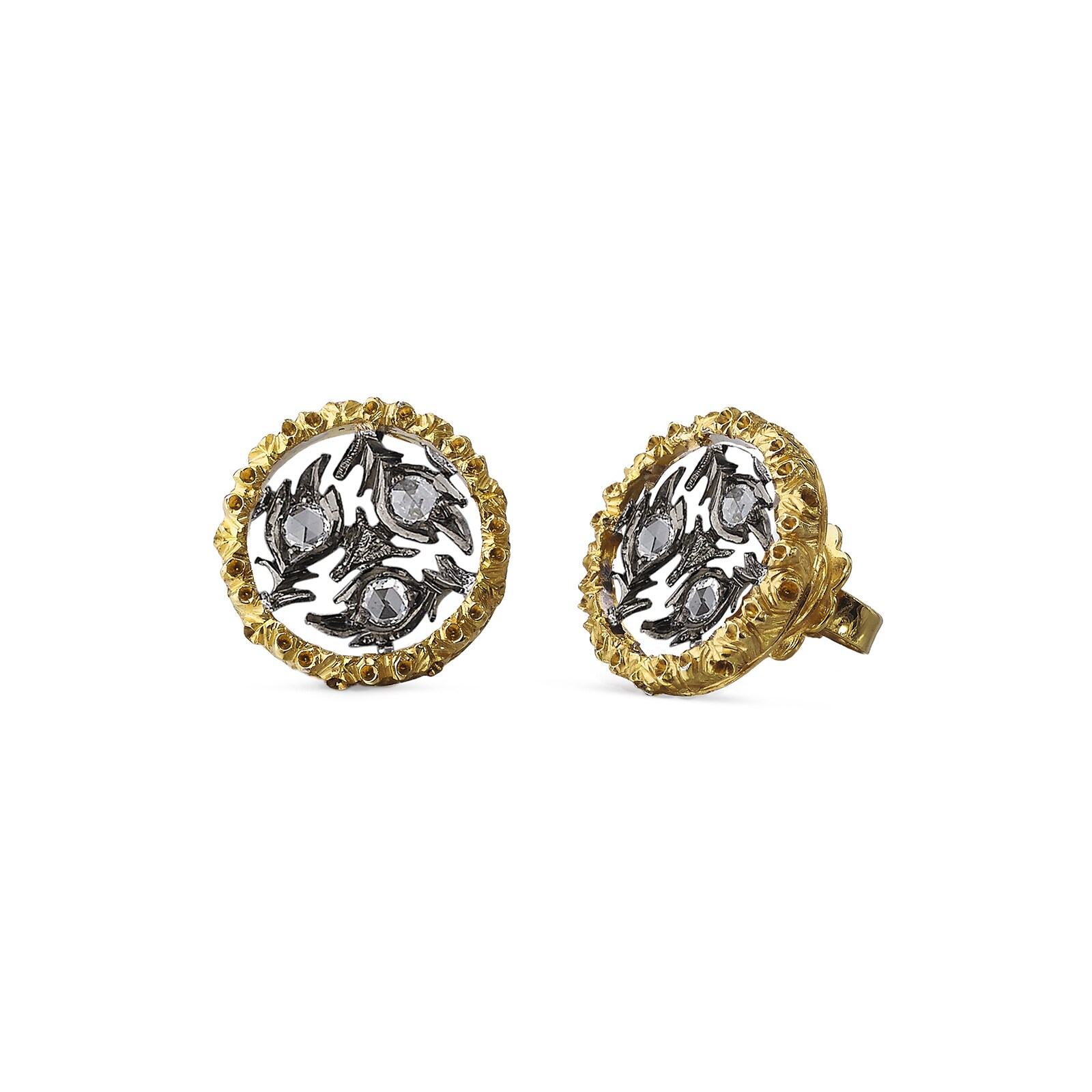 Buccellati 18k Yellow and White Gold 0.22cttw Diamond Ramage 12mm Stud Earrings