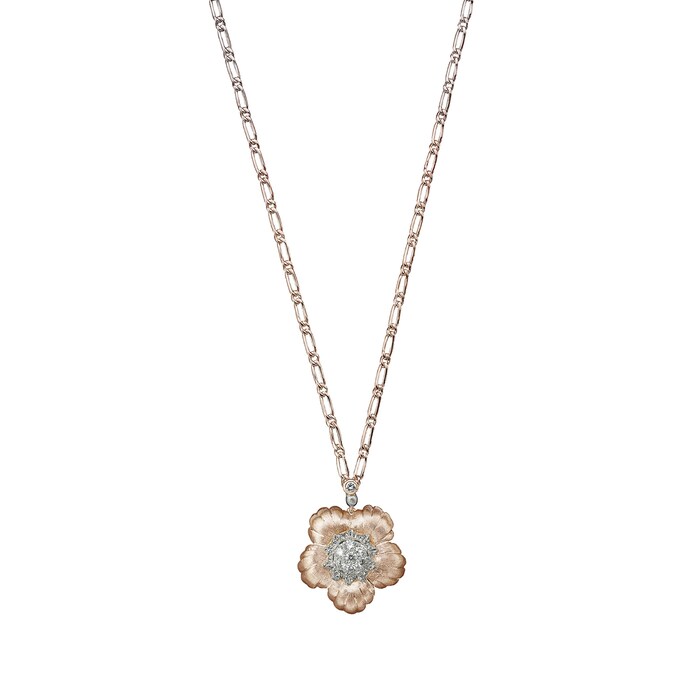 Buccellati 18k Rose and White 0.44cttw Diamond Oro Daphne Pendant 16"