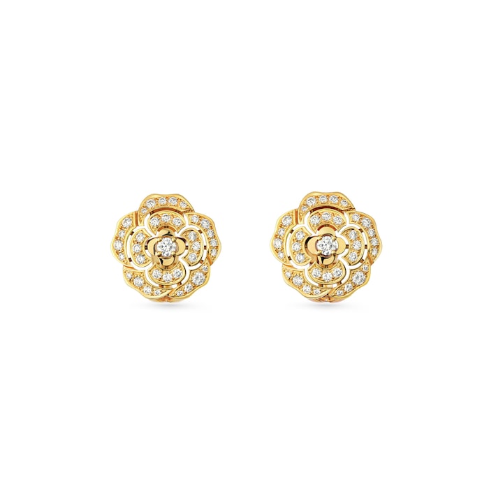 Chanel 18k Yellow Gold 0.79cttw Diamond Bouton de Camélia Earrings