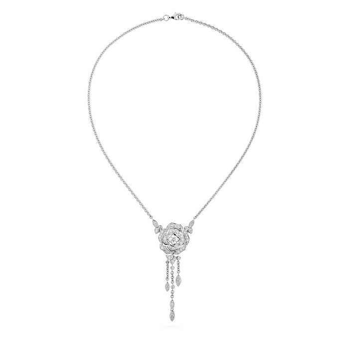 Chanel Jewelry 18k White Gold 1.71cttw Diamond Bouton de Camélia Necklace