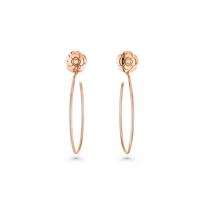 Chanel Jewelry 18k Rose Gold 0.14cttw Diamond Extrait De Camélia Hoop Earrings