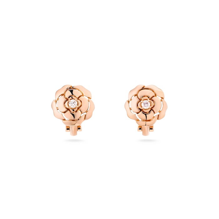 Chanel Jewelry 18k Rose Gold 0.09cttw Diamond Extrait De Camélia Earrings