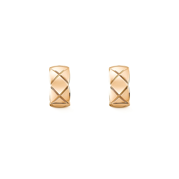 Chanel Jewelry 18k Beige Gold Coco Crush Quilted Motif Huggie Earrings
