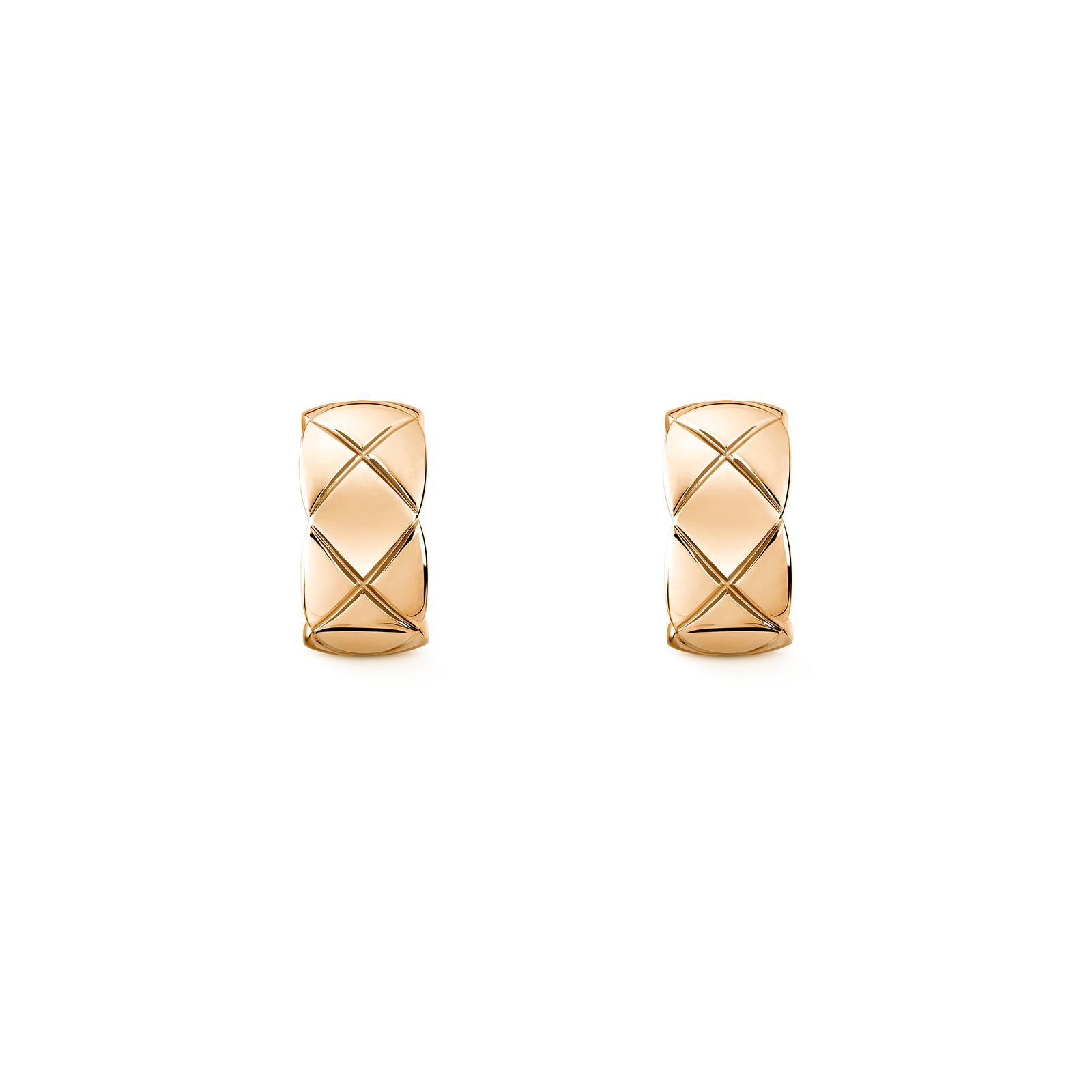 Chanel Jewelry 18k Beige Gold Coco Crush Quilted Motif Single Huggie Earring  J12155