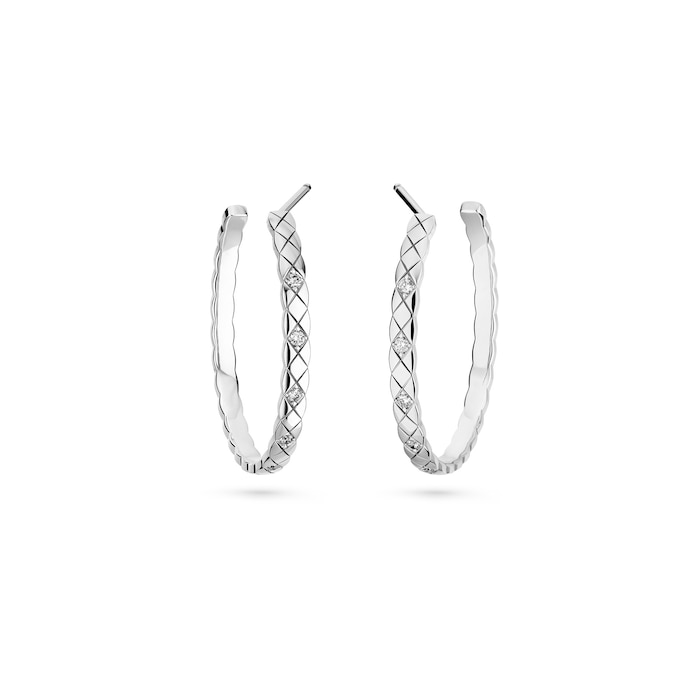 Chanel Jewelry 18k White Gold 0.20cttw Diamond Coco Crush 35mm Hoop Earrings