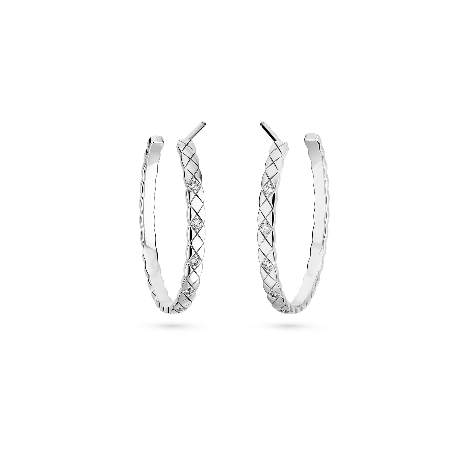 Chanel Jewelry 18k White Gold 0.20cttw Diamond Coco Crush 35mm Hoop Earrings