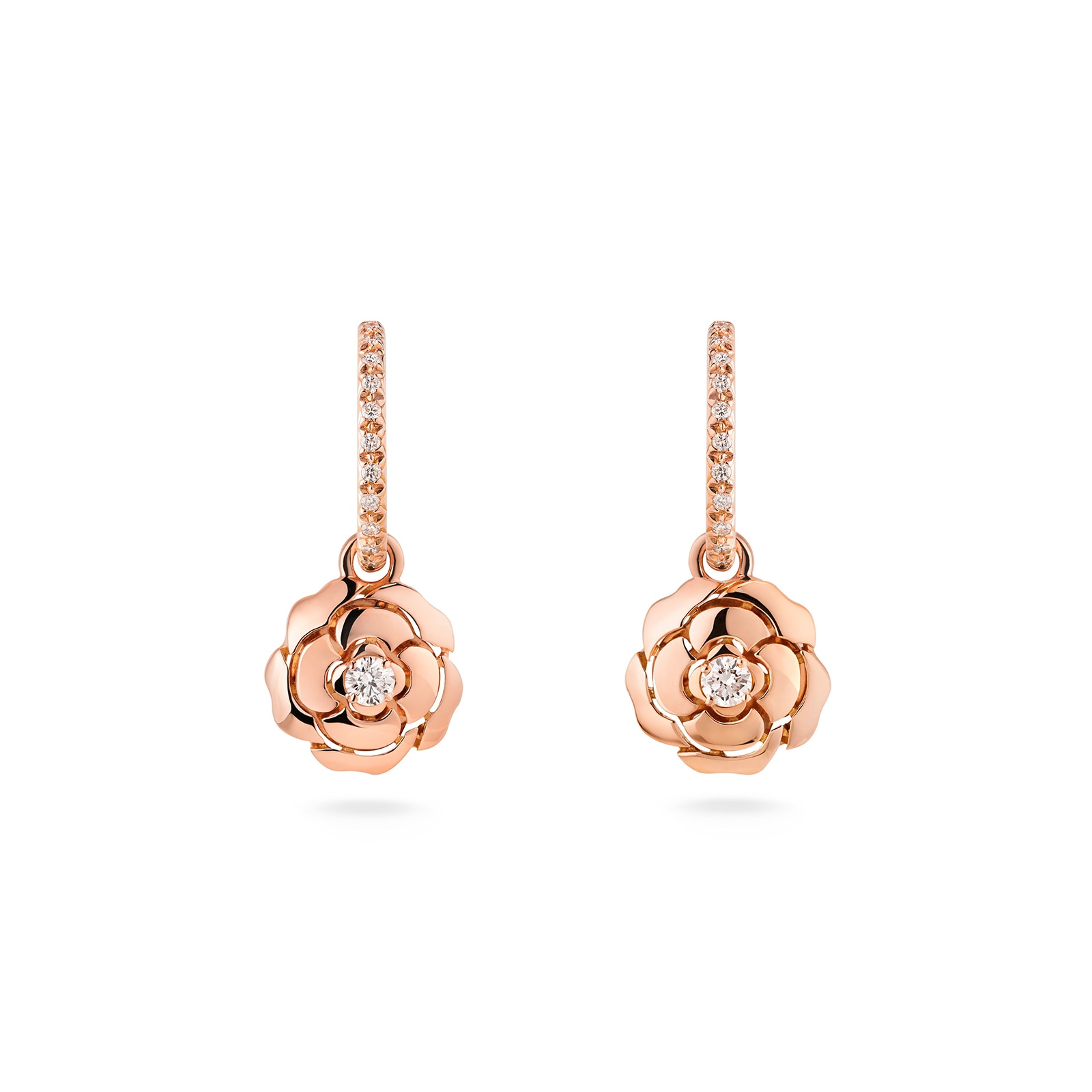 Chanel Jewelry 18k Rose Gold 0.14cttw Diamond Extrait De Camélia Drop Earrings
