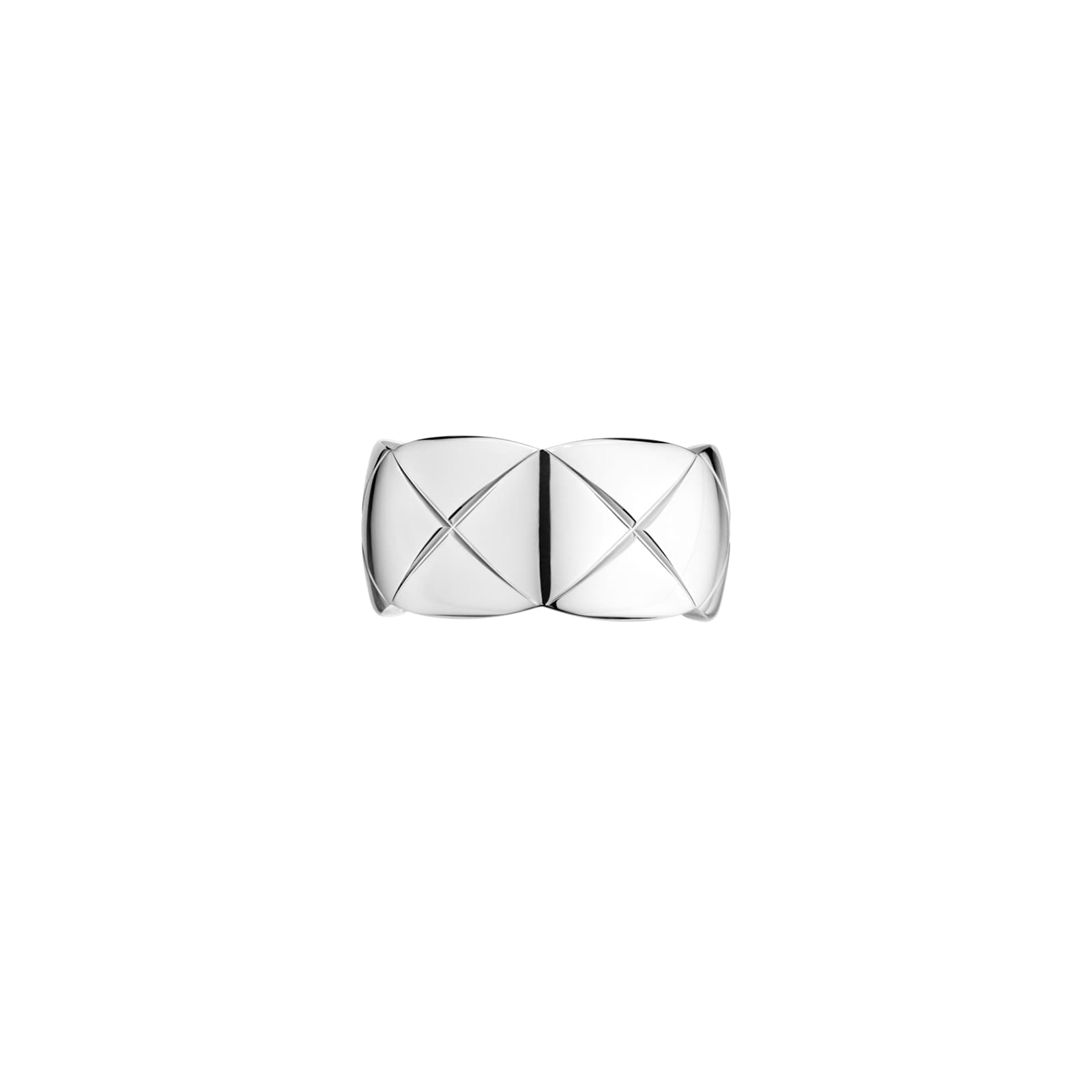 Chanel Jewelry 18k White Gold Coco Crush Quilted Motif Large Band Size 6.25 Chanel Jewelry 18k White Gold Coco Crush Quilted Motif Large Band Size 6.25