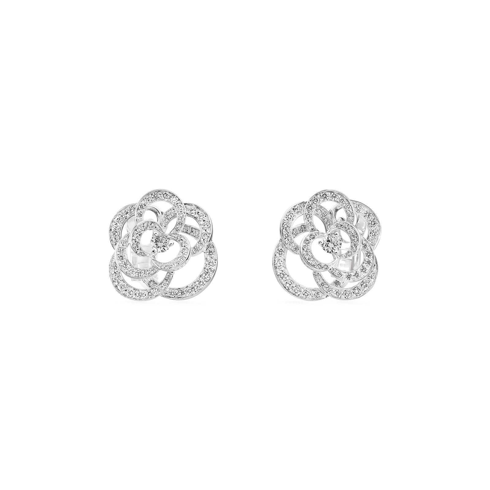 Chanel Jewelry 18k White Gold 1.39cttw Diamond Extrait De Camélia Earrings