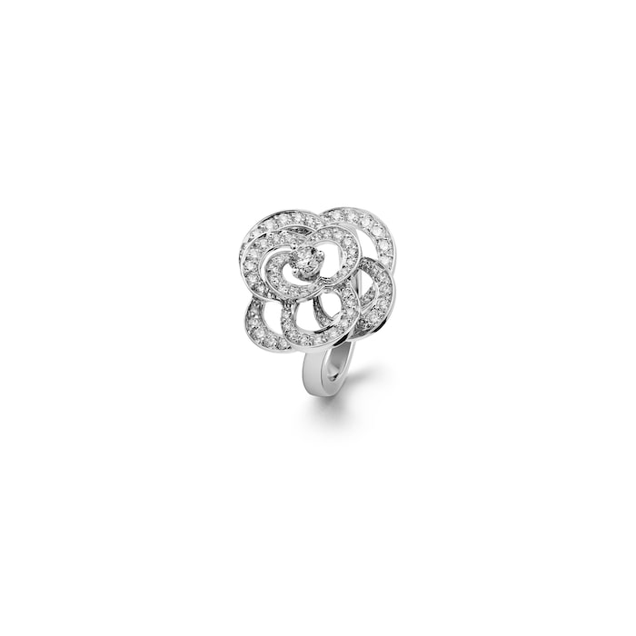 Chanel Jewelry 18k White Gold 0.62cttw Diamond Fil De Camélia Medium Ring Size 7.25