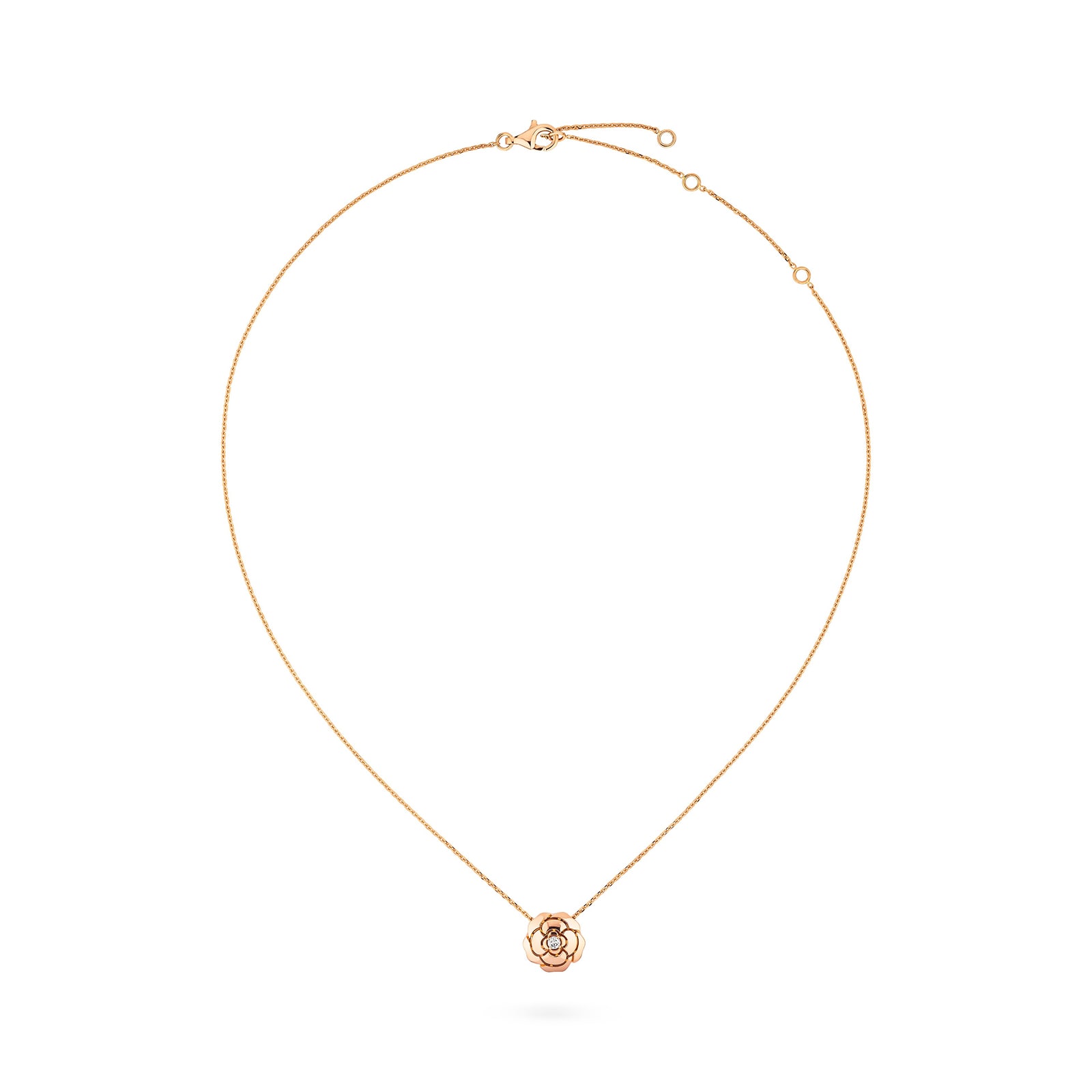 Chanel Jewelry 18k Beige Gold 0.05cttw Diamond Extrait De Camélia Pendant 16.5"