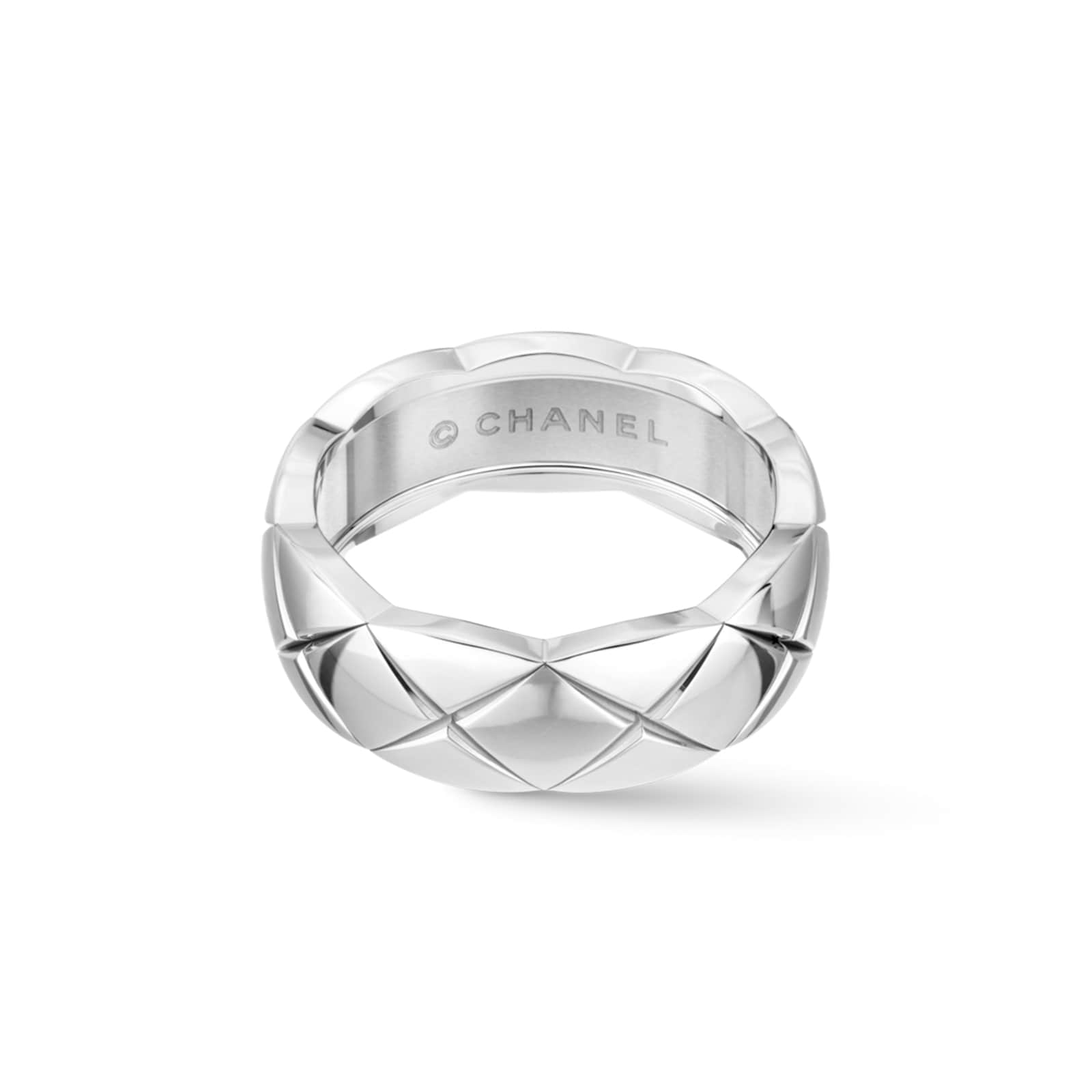 Chanel Jewelry 18k White Gold Coco Crush Quilted Small Band Size 6.75