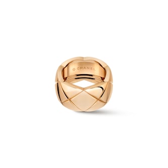 Chanel Jewelry 18k Beige Gold Coco Crush Quilted Motif Large Band Size 6.75