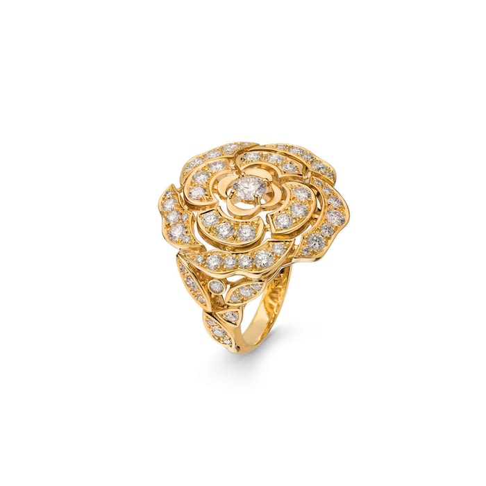 Chanel Jewelry 18k Yellow Gold 1.44cttw Diamond Bouton de Camélia Ring Size 7.25