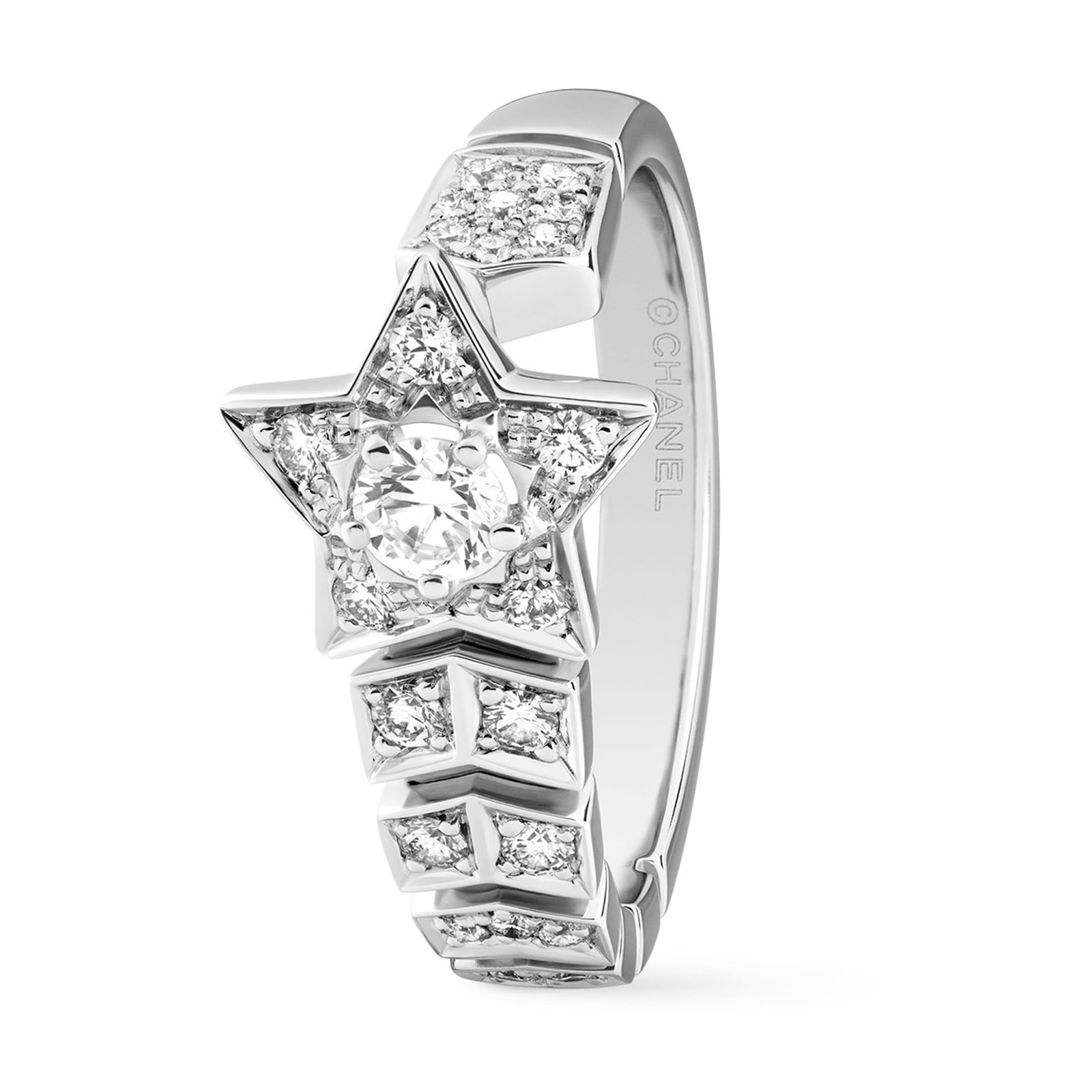 Chanel 18k White Gold 0.43cttw Diamond Comète Chevron Shooting Star Ring Size 7.5