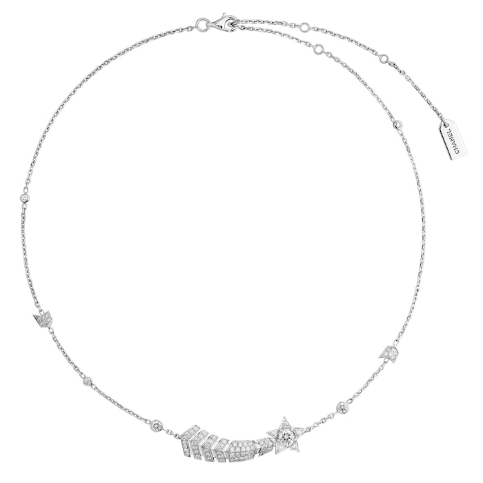 Chanel 18k White Gold 1.35cttw Diamond Comète Chevron Necklace