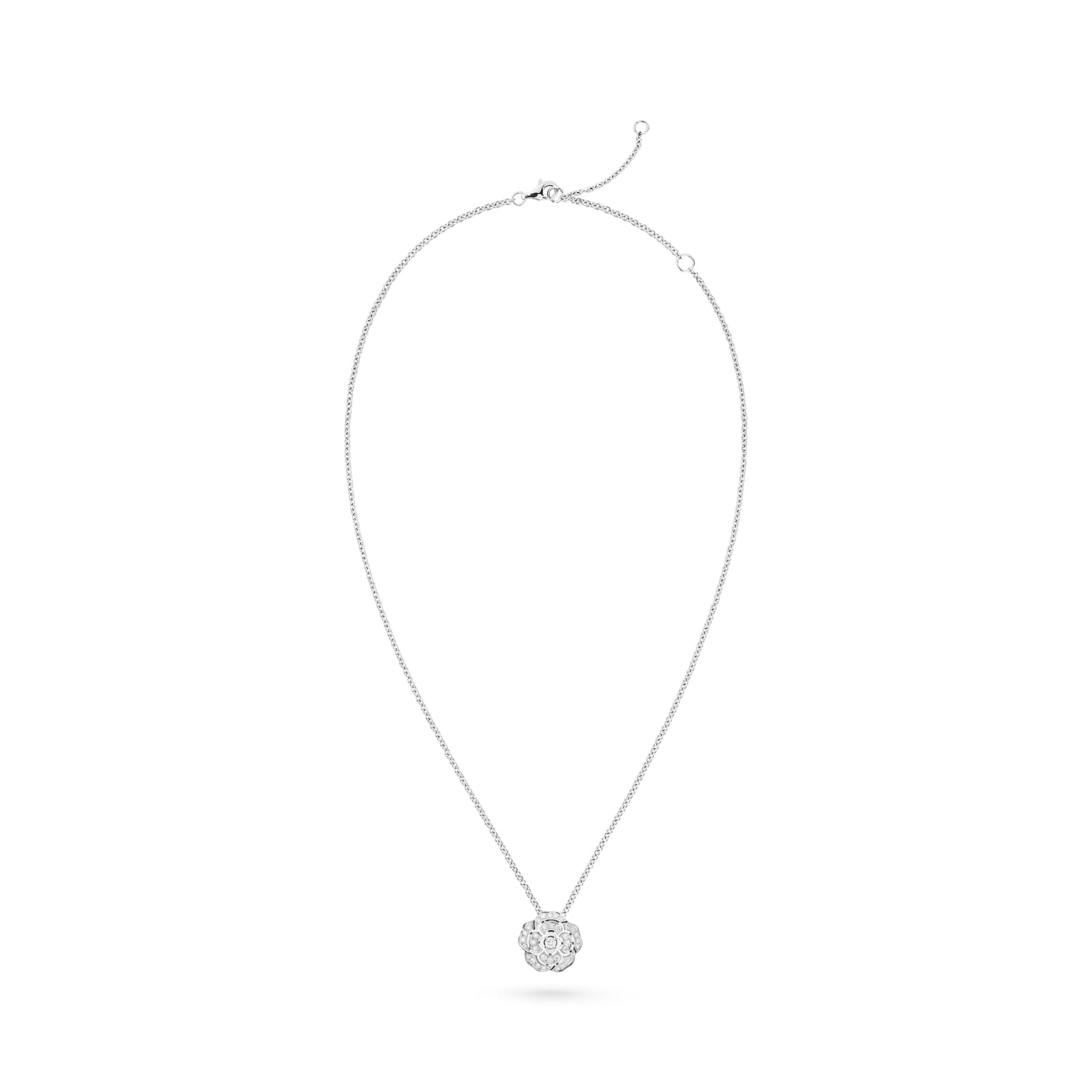 Chanel Jewelry 18k White Gold 0.40cttw Diamond Bouton De Camélia Necklace