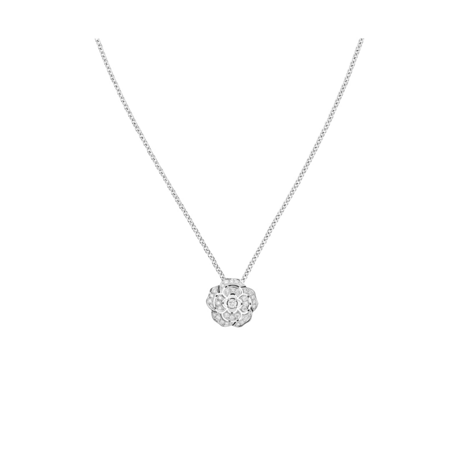 Chanel Jewelry 18k White Gold 0.40cttw Diamond Bouton De Camélia Necklace