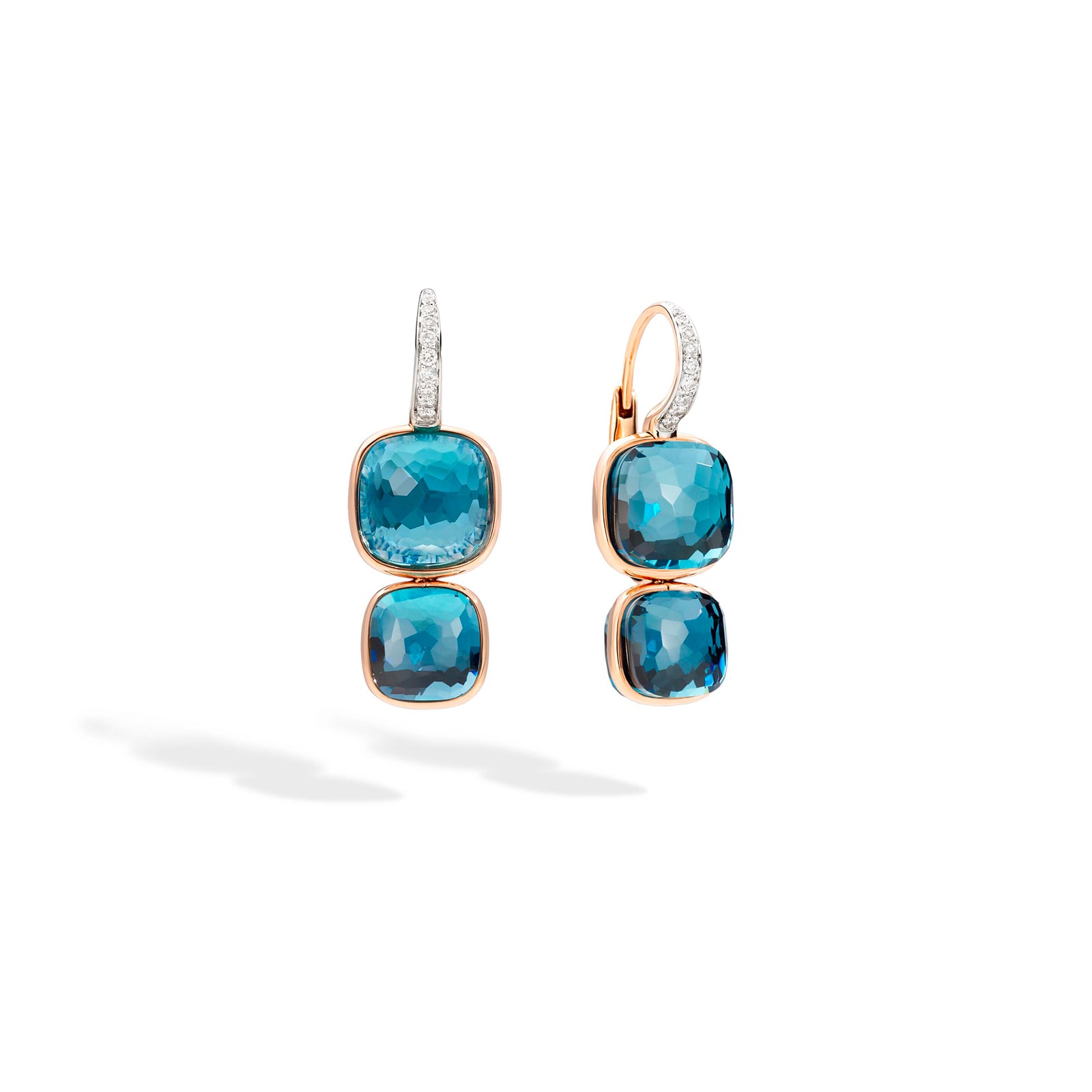 Pomellato 18k Rose Gold London Blue Topaz and 0.20cttw Diamond Drop Earrings