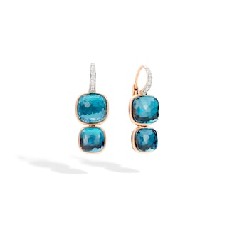 Pomellato 18k Rose Gold London Blue Topaz and 0.20cttw Diamond Drop Earrings Pomellato 18k Rose Gold London Blue Topaz and 0.20cttw Diamond Drop Earrings