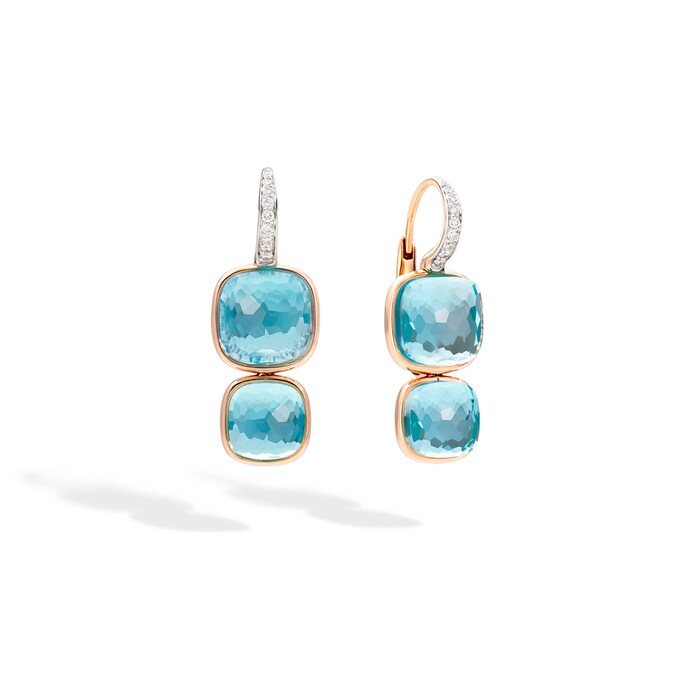 Pomellato 18k Rose Gold Sky Blue Topaz and 0.20cttw Diamond Drop Earrings