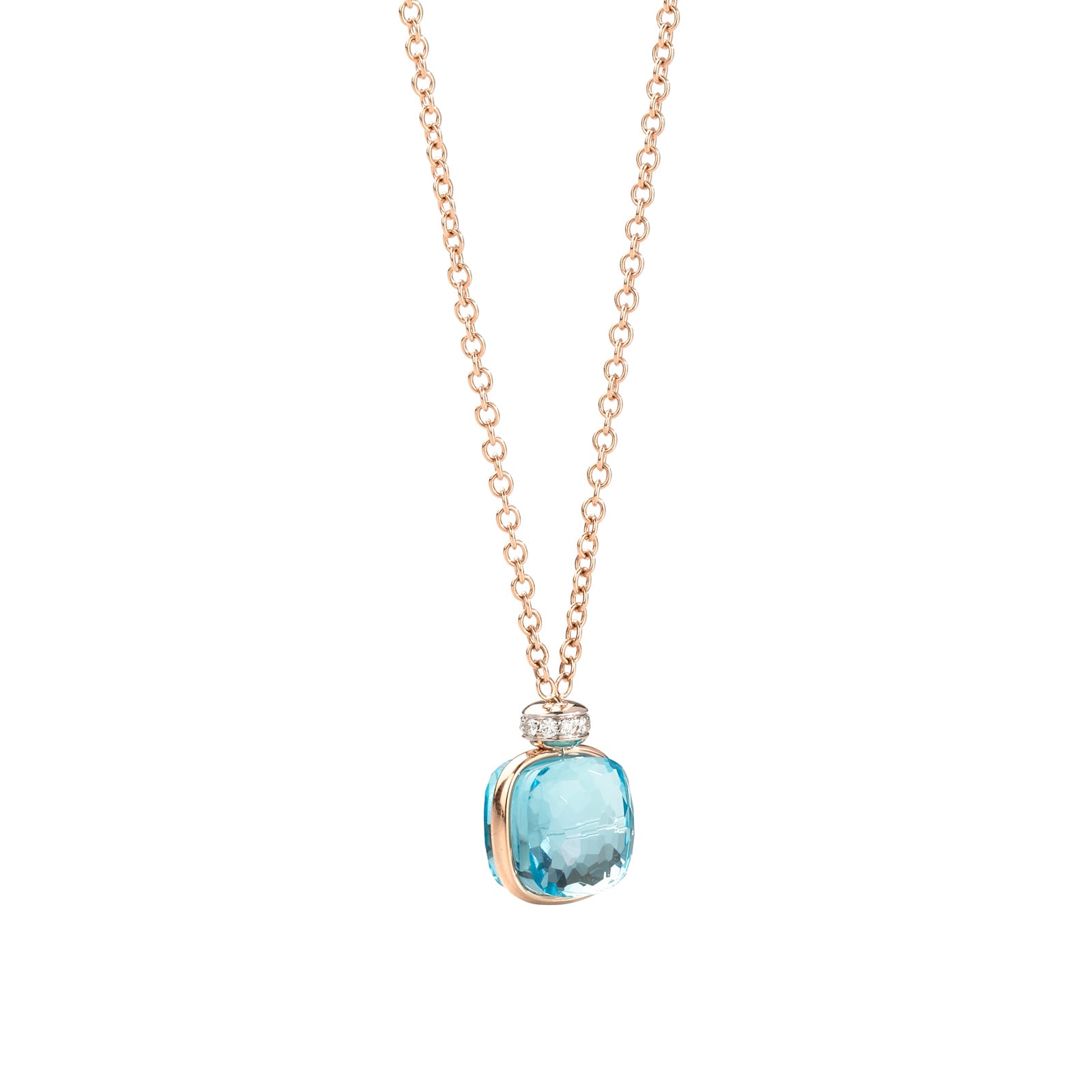 Pomellato 18k Rose Gold Sky Blue Topaz and 0.10cttw Diamond Pendant 38-42cm