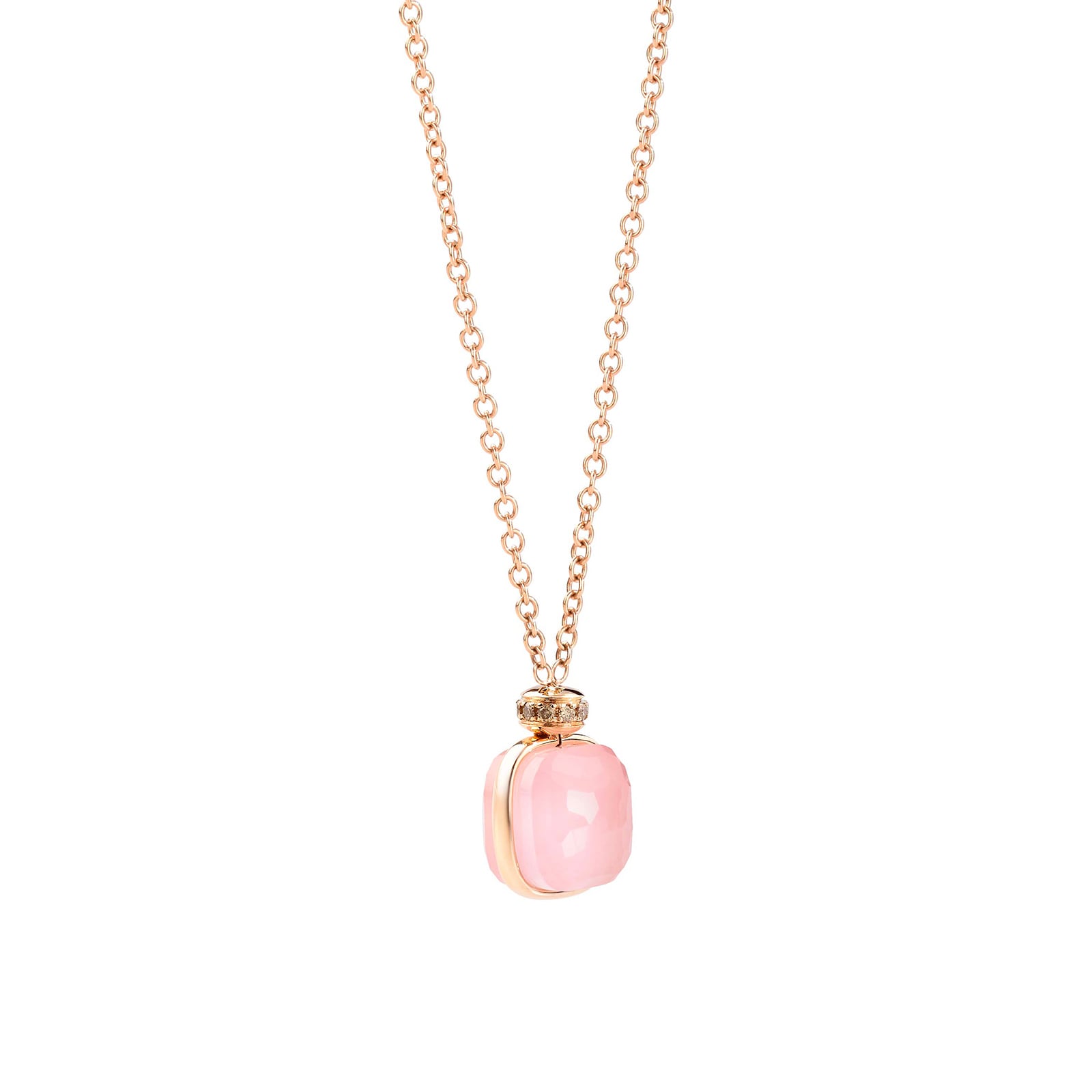 Pomellato 18k Rose Gold Rose Quartz and Chalsedony and 0.10cttw Diamond Pendant 38-42cm