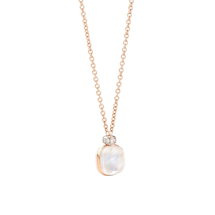 Pomellato 18k Rose Gold White Topaz and Mother of Pearl Pendant 38-42cm