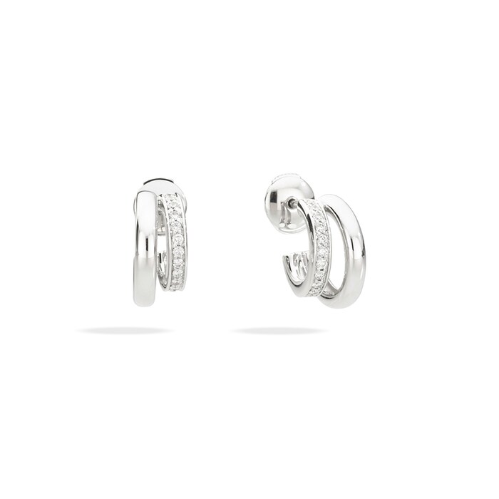 Pomellato 18k White Gold 0.40cttw Diamond Two Loop Iconica Hoops