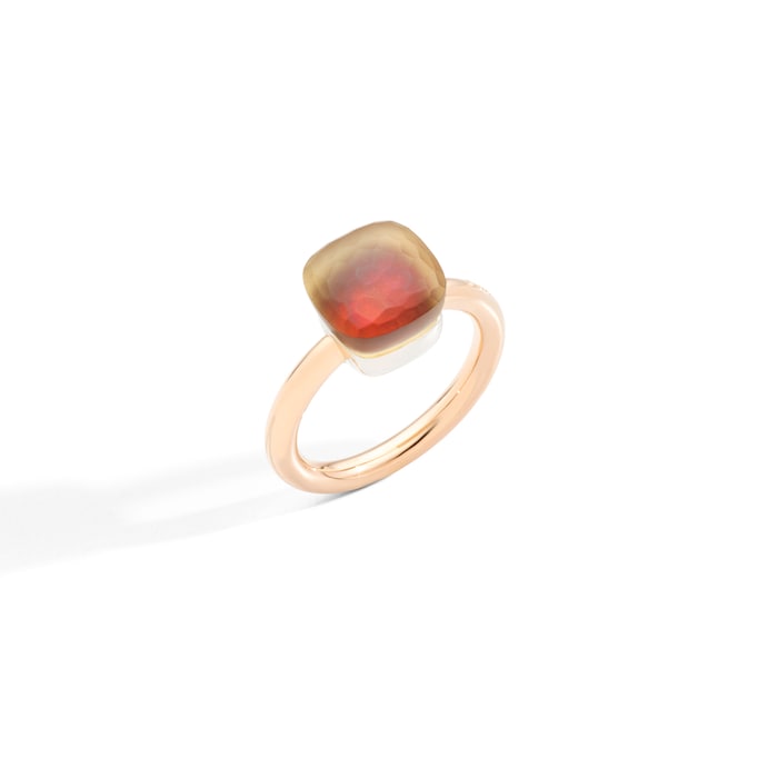 Pomellato 18k Rose Gold Nudo Gele Classic Citrine and Carnelian Ring Size 54