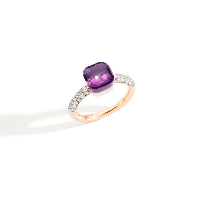 Pomellato 18k Rose Gold Nudo Petit Amethyst and Diamond Ring Size 5.75