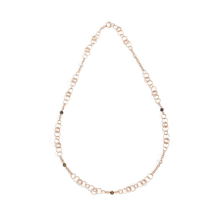 Pomellato 18k Rose Gold Sabbia Sautoir 2.80cttw Mixed Diamond Circle Link Necklace 39"