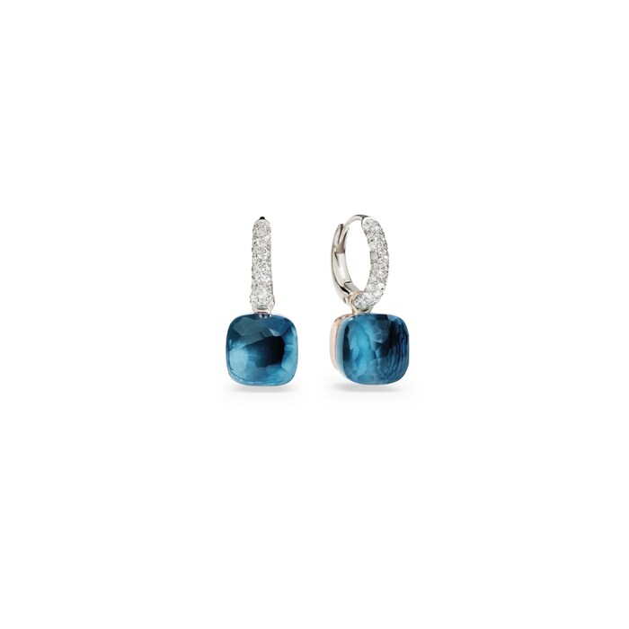 Pomellato 18K White & Rose Gold Blue Topaz & Diamond Nudo Drop Earrings