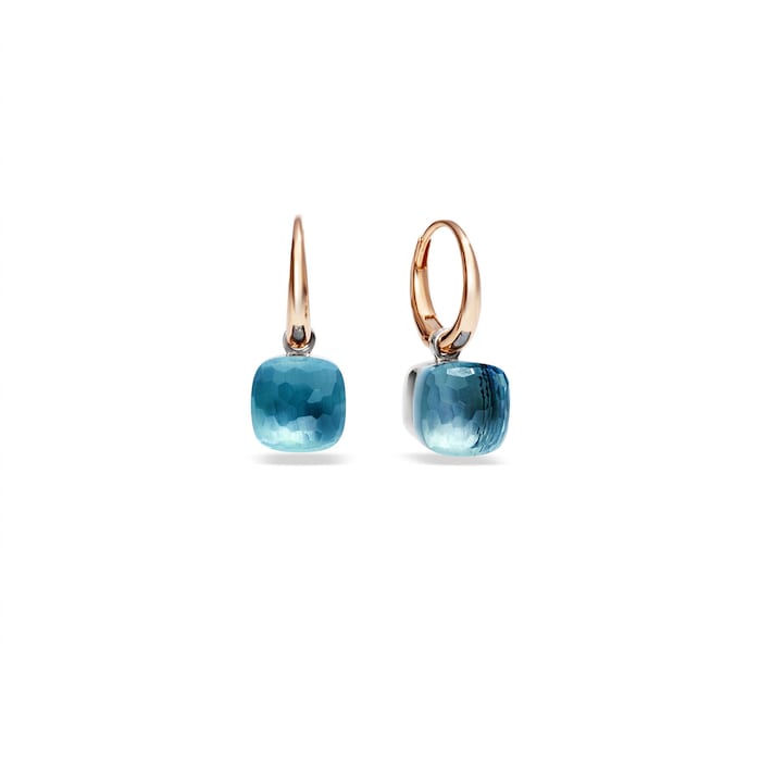 Pomellato 18k Rose and White Gold Nudo Petit Blue Topaz Drop Earrings