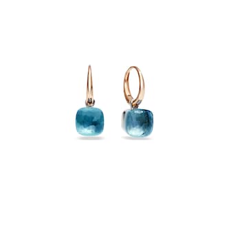 Pomellato 18k Rose and White Gold Nudo Petit Blue Topaz Drop Earrings