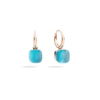 Pomellato 18k Rose and White Gold Nudo Gele Blue Topaz Drop Earrings