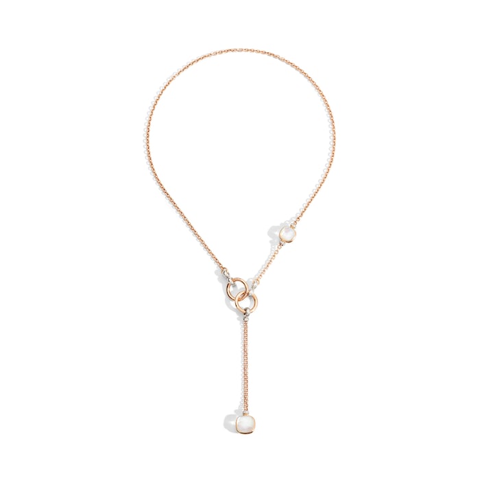 Pomellato 18k Rose Gold Nudo Diamond White Topaz and Mother of Pearl Sautoir Necklace