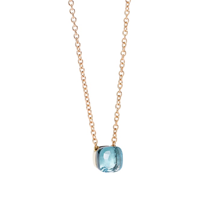 Pomellato 18k Rose and White Gold Nudo Blue Topaz Maxi Pendant 38-42cm