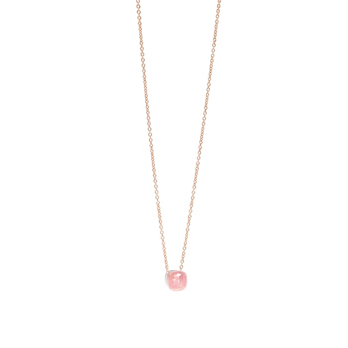 Pomellato 18k Rose and White Gold Nudo Rose Quartz and Chalcedony Pendant 42-46cm