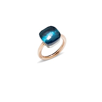 Pomellato 18k Rose and White Gold Nudo Maxi London Blue Topaz Ring Size 6.75 Pomellato 18k Rose and White Gold Nudo Maxi London Blue Topaz Ring Size 6.75