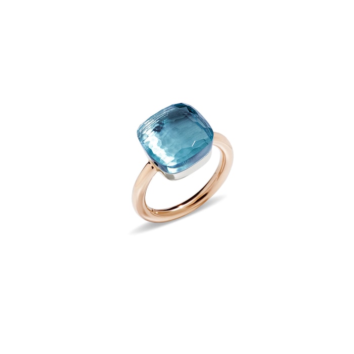 Pomellato 18k Rose and White Gold Nudo Sky Blue Topaz Ring Size 6.75