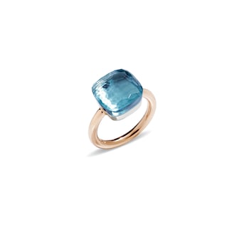 Pomellato 18k Rose and White Gold Nudo Sky Blue Topaz Ring Size 6.75 Pomellato 18k Rose and White Gold Nudo Sky Blue Topaz Ring Size 6.75