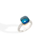Pomellato 18k White and Rose Gold Nudo Classic Blue Topaz and Turquoise Ring Size 53