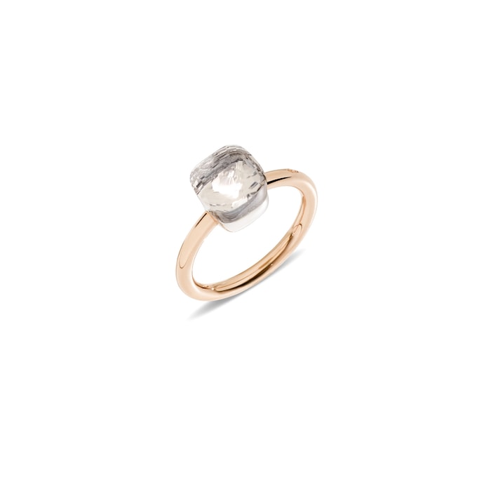 Pomellato 18k Rose and White Gold Nudo Petit White Topaz Ring Size 6