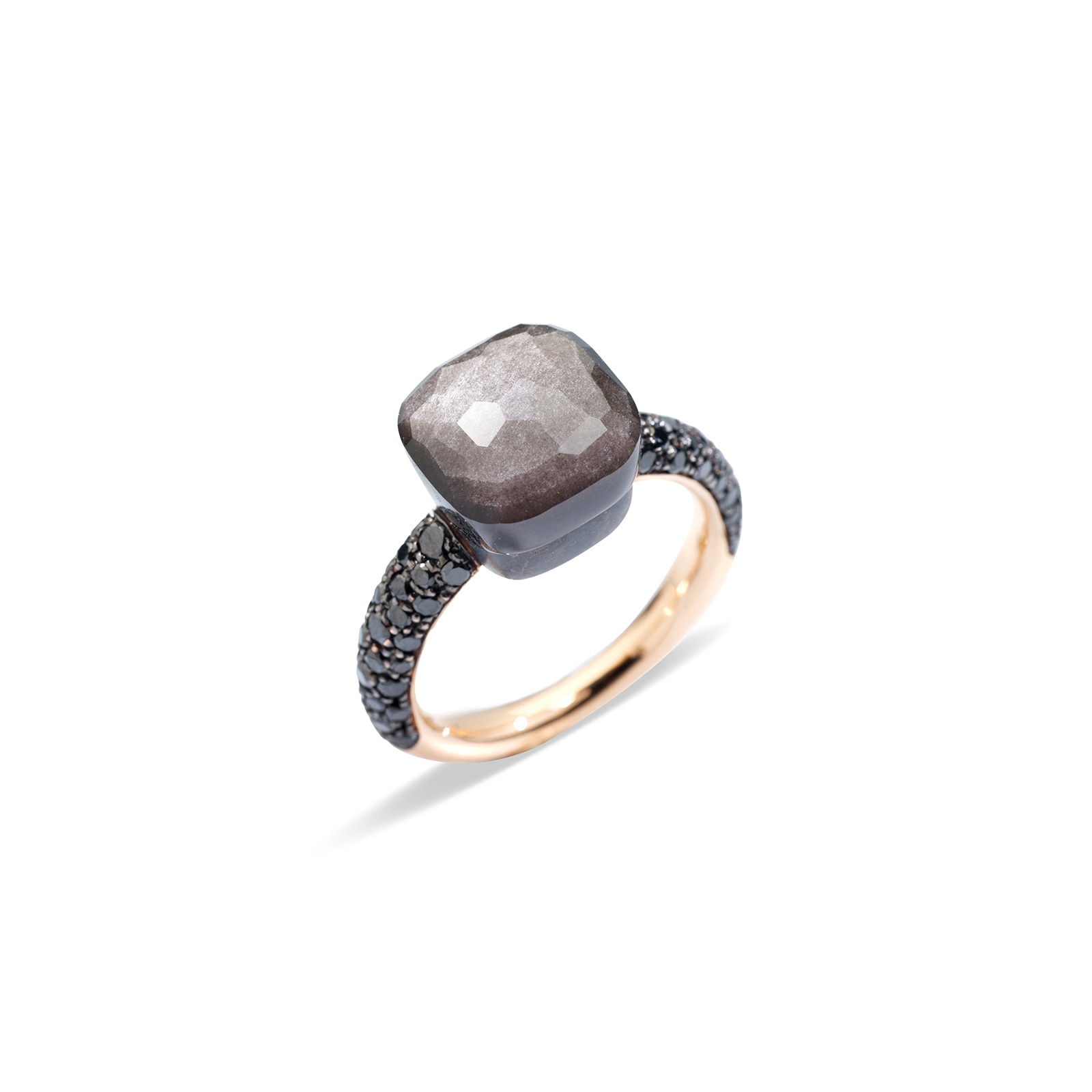 Pomellato 18k Rose Gold and Titanium Nudo Black Diamond and Obsidian Ring Size 6.25 Pomellato 18k Rose Gold and Titanium Nudo Black Diamond and Obsidian Ring Size 6.25