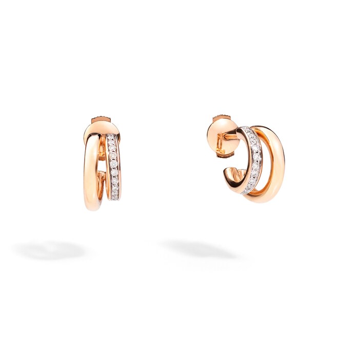 Pomellato 18k Rose Gold Iconica 0.40cttw Diamond Double Hoop Earrings