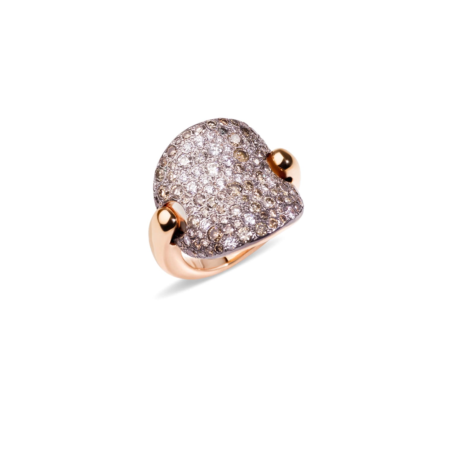 Pomellato 18k Rose Gold Sabbia 2.30cttw Brown and White Diamond Ring Size 53