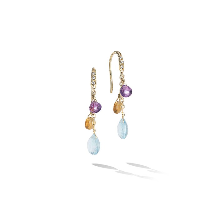 Marco Bicego 18k Yellow Gold Paradise 0.05cttw Diamond Topaz and Mixed Gemstone Drop Earrings